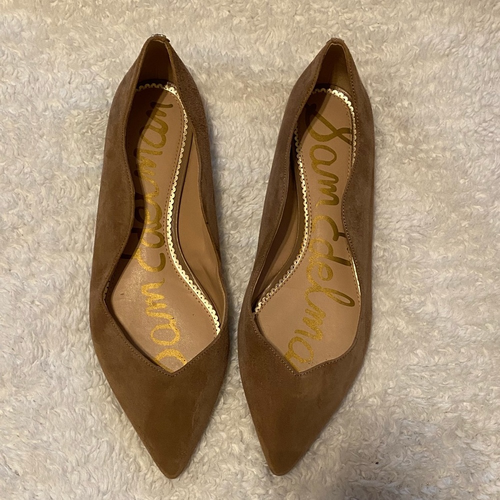 Sam Edelman Riza Rich Tan Suede Leather Point Toe Flats Size 12